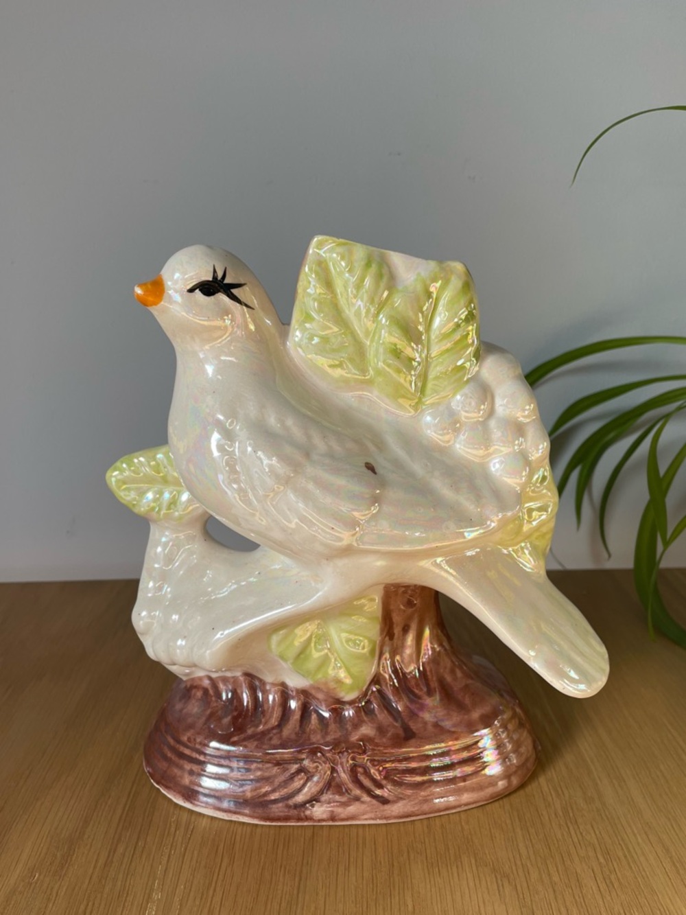 Vintage Midcentury Lustreware Dove Bird Ceramic Floral Vase